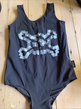 nununu Black One-Piece Swimsuit with Light Gray Geometric Print